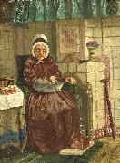 August Allebe Old woman by a hearth Sweden oil painting artist